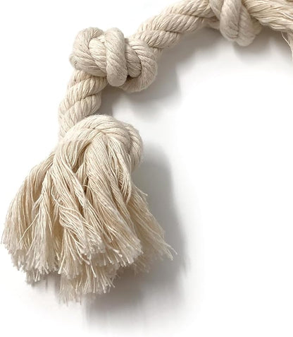 BOBA & VESPA Organic Natural White Cotton Tough Rope Toys for Dogs | USA Made | Chew Toys & Non-Toxic, Interactive Rope Toy for Small, Medium Dog to Large Dog (M (1" x 14" with 2 Knots))