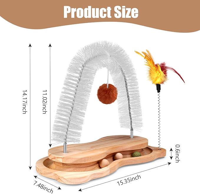 Cat Self Groomer, Cat Brushes for Indoor Cats Self Grooming Face Back Scratcher Rubbing Arch Post Corner Massager w/ Kitten Interactive Catnip Ball Track Toy Must Haves for Chasing Hunting Exercise