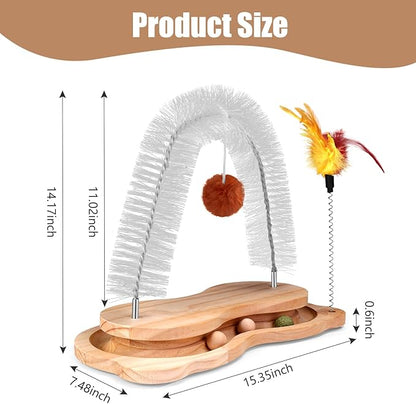 Cat Self Groomer, Cat Brushes for Indoor Cats Self Grooming Face Back Scratcher Rubbing Arch Post Corner Massager w/ Kitten Interactive Catnip Ball Track Toy Must Haves for Chasing Hunting Exercise