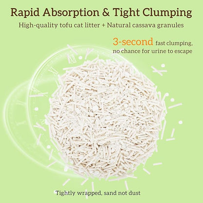 EZSKUUP Non-Stick Bottom Tofu Cat Litter Mix Cassava, Strong Clumping Low Tracking Kitty Litter, Natural Biodegradable Litter, Plant Odor Control, Low Dust Easy to Scoop, 9Lb