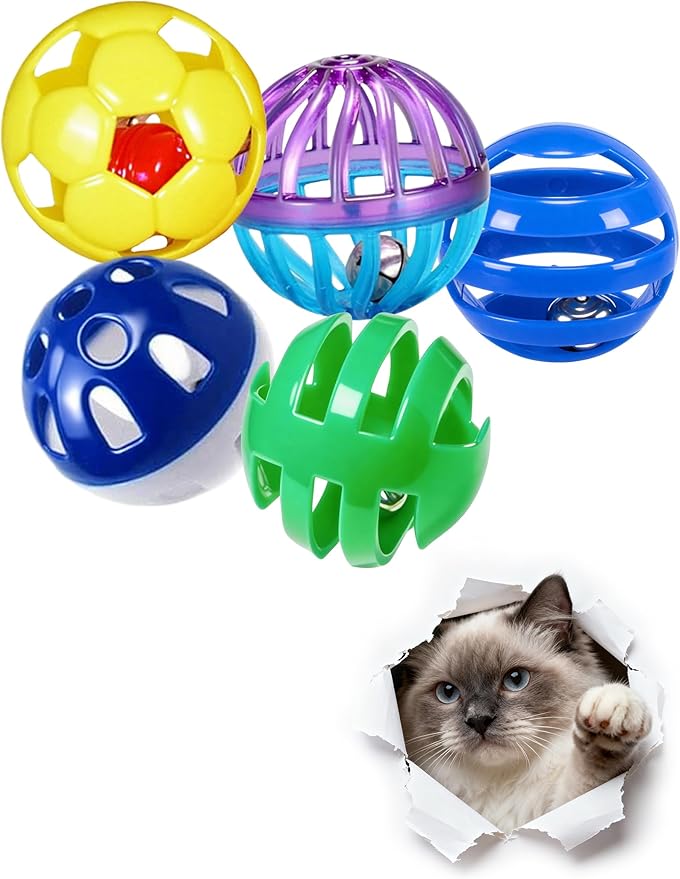 5 Pack Cat Toys Balls Indoor Kitten Interactive Play Set with Bell for Chewing Chasing and Mental Stimulation (1.5'')