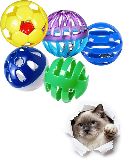5 Pack Cat Toys Balls Indoor Kitten Interactive Play Set with Bell for Chewing Chasing and Mental Stimulation (1.5'')