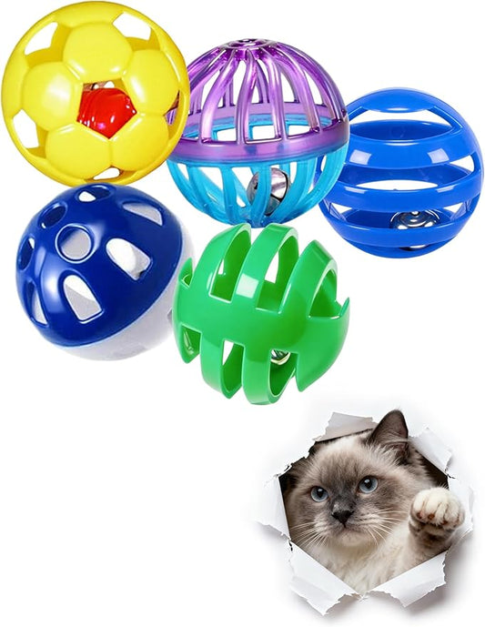 5 Pack Cat Toys Balls Indoor Kitten Interactive Play Set with Bell for Chewing Chasing and Mental Stimulation (1.5'')