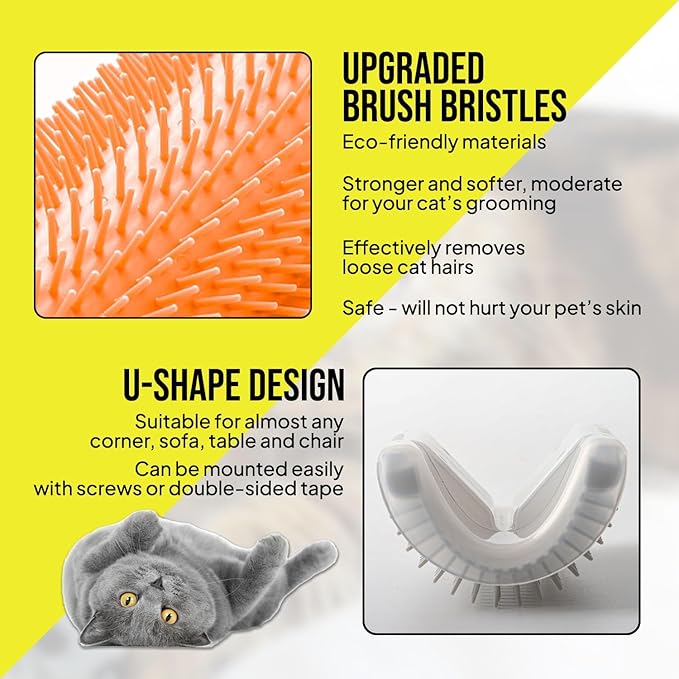 Cat Self Groomer – Wall Corner Grooming Brushes for Cats and Small Pets – Soft Silicone Massage Brush for Shedding Control and Face Rubbing (2 Orange + 2 Gray)