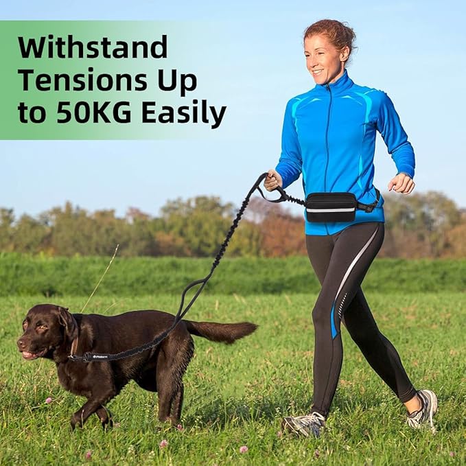 Philorn Hands Free Dog Leash with Pouch, Adjustable Waist Leash for Dog Walking, Running Leashes for Medium Large Dogs, Waist Dog Leashes with Dual Handles and Durable Bungee for Jogging Hiking