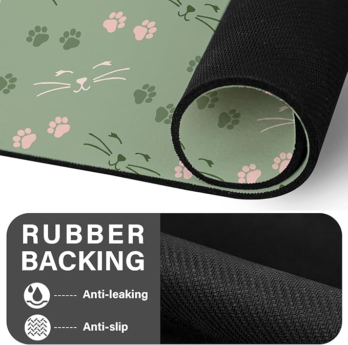 Patterned Cat & Dog Bowl Mat for Food and Water, 12"×20" Quick Dry Absorbent Pet Feeding Mat, Eco-Friendly Dog Placemat