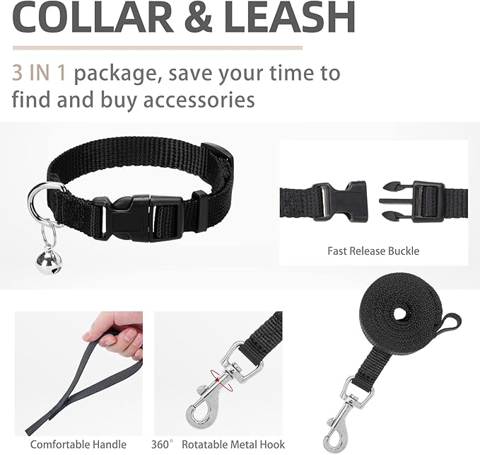 PUPTECK Adjustable Dog Harness Collar and Leash Set Step in No Pull Pet Harness for Small Medium Dogs Puppy and Cats Outdoor Walking Running, Soft Mesh Padded Reflective Vest Harnesses, Solid Black XS