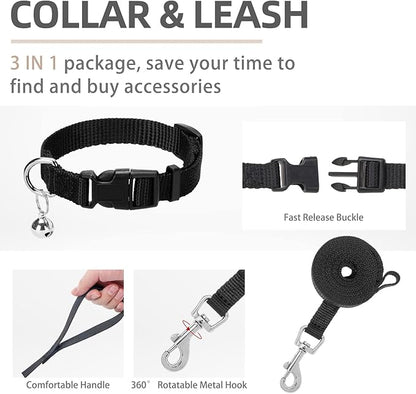 PUPTECK Adjustable Dog Harness Collar and Leash Set Step in No Pull Pet Harness for Small Medium Dogs Puppy and Cats Outdoor Walking Running, Soft Mesh Padded Reflective Vest Harnesses, Solid Black XS