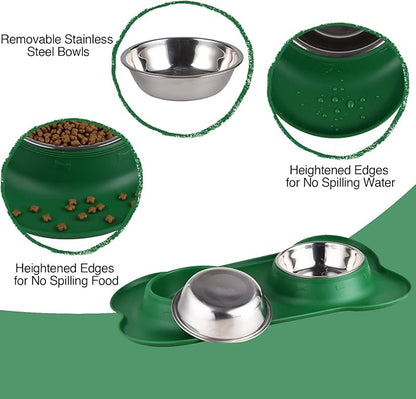 Dog Bowls 2 Stainless Steel Bowl for Pet Water and Food Feeder with Non Spill Skid Resistant Silicone Mat for Pets Puppy Small Medium Cats Dogs