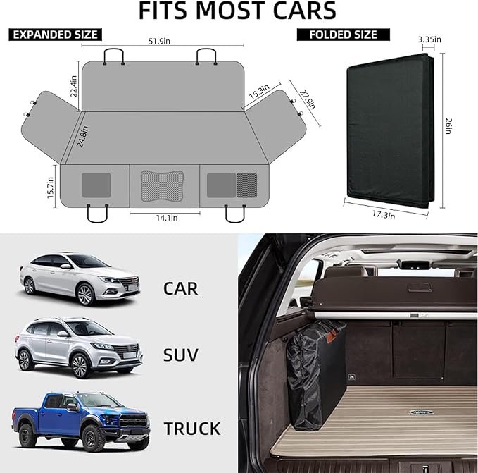 Back Seat Extender for Dogs, Dog Car Seat Cover with Hard Bottom, Waterproof Dog Hammock for Car, Truck Pet Seat Cover, Holds 420lbs (Black)