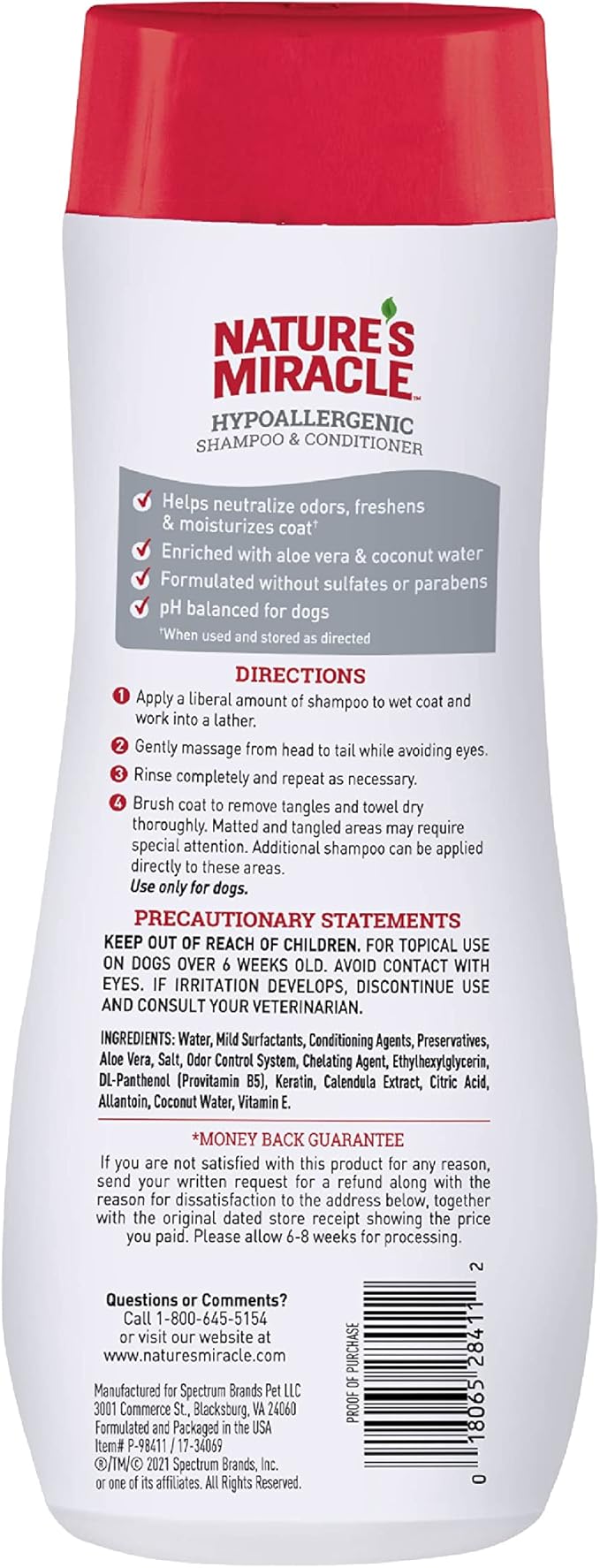 Nature’s Miracle Hypoallergenic Shampoo & Conditioner for Dogs, 16 Oz, Unscented (Pack of 2)