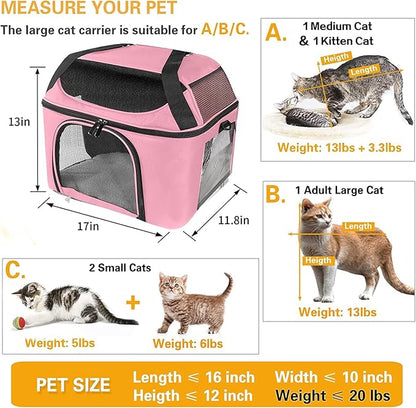 Cat Carrier Backpack Pet Carrier for Cats & Small Dogs Under 20 lbs TSA Airline Approved Soft Sided Collapsible Travel Carrier with Ventilation Windows, Pink