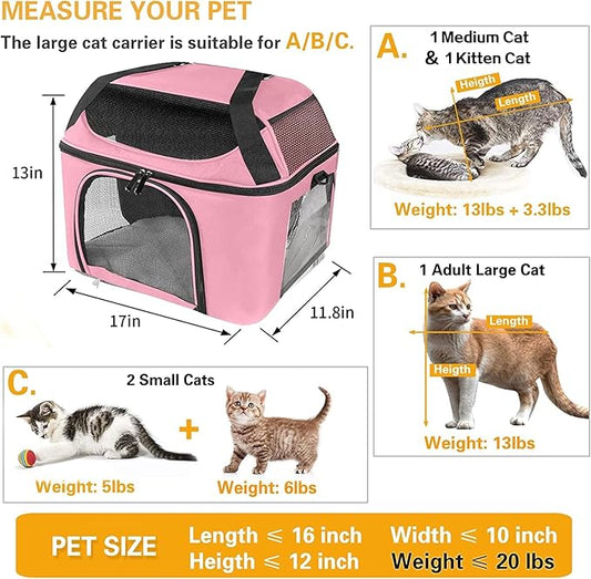 Cat Carrier Backpack Pet Carrier for Cats & Small Dogs Under 20 lbs TSA Airline Approved Soft Sided Collapsible Travel Carrier with Ventilation Windows, Pink