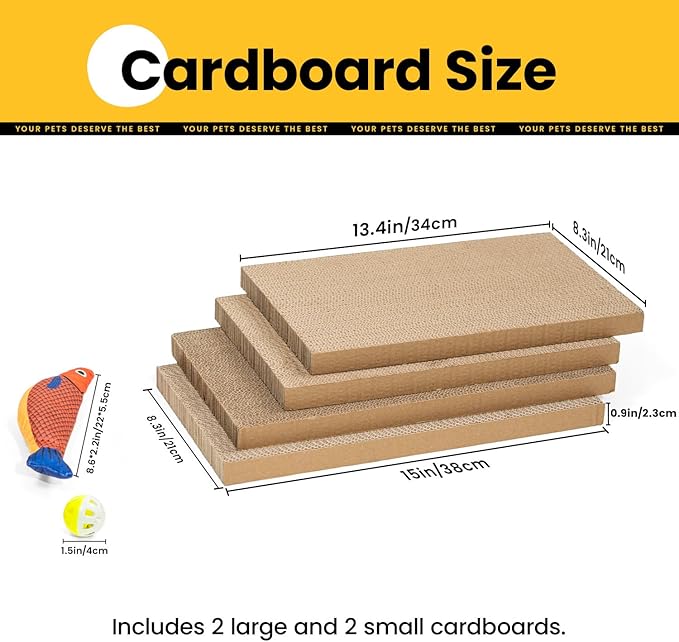 Cat Scratcher Box with 4 Scratching Pads&2 Separate Cardboard Boxes,2-in-1 Cardboard Cat Scratch for Multiple Kitten Interactive Play,Checkered(Ball & Fish Catnip Toy Included)