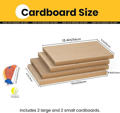 Cat Scratcher Box with 4 Scratching Pads&2 Separate Cardboard Boxes,2-in-1 Cardboard Cat Scratch for Multiple Kitten Interactive Play,Checkered(Ball & Fish Catnip Toy Included)