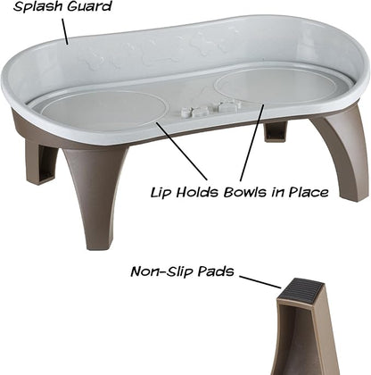 Elevated Pet Feeding Tray with Splash Guard & Non-Skid Feet, Raised Dog Bowl Stand 21″ x 11″ x 8.5″ with Two Stainless Steel Bowls for Food & Water, Comfortable Mealtime for Dogs & Cats by PETMAKER