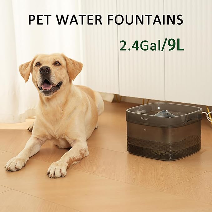 2.4Gal/9L Pet Water Fountains for Medium and Large Dogs and Multiple Cats Large Capacity Automatic, Dog Water Fountains with Filters (Dog Fountain 1 Filtesr + 1 Sponges)