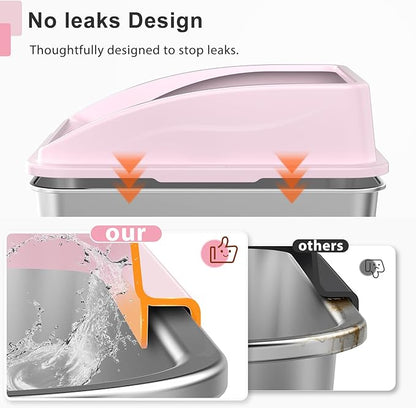 Stainless Steel Litter Box | XXL Deepened 8" Design Enclosed Box with Lid for Big Cats | High Sided, Anti-Urine Leakage | Non-Stick Bottom & Includes Litter Mat & Metal Scoop(Cute Pink)