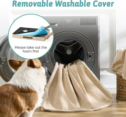 Cooling Dog Bed for Crate, Waterproof Orthopedic Dog Crate Mat with Removable Washable Cover, Egg Crate Foam Support Dog Bed, 36x27x3 Inch,Beige