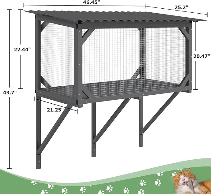 Catio Outdoor Cat Enclosure Window Perch for Sunbathing, Napping, Overlooking Hammock for Safely Enjoying Outdoor Sights - All Weather Use