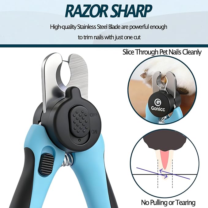 gonicc LED Pet Nail Clippers for Small Dogs & Cats, Light-Up Dog Nail Trimmer with Safety Lock & Built‑in File, Professional Stainless Steel Nail Clippers for Small Pets
