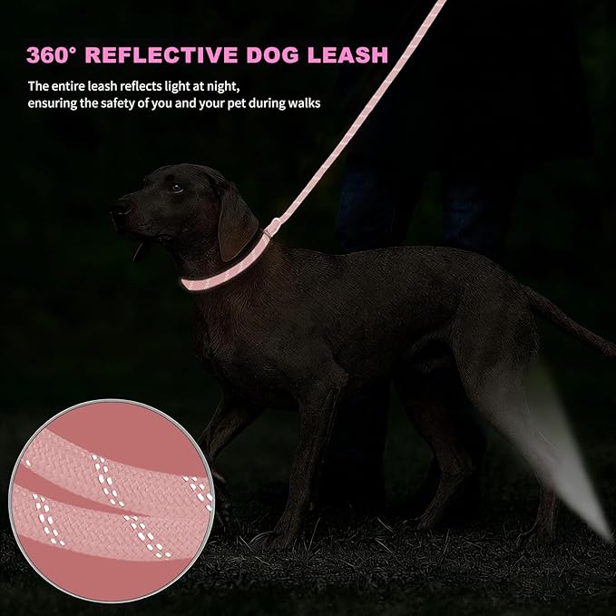 10FT Hands Free Dog Leash for Small Medium Large Dogs, Heavy Duty Reflective Dog Leash with Traffic Handle, Seat Belt Buckle & Poop Bag Holder (Pink)