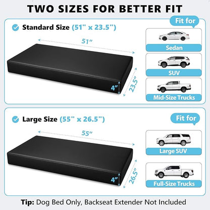 Backseat Dog Bed, Dog Bed for Car Back Seat, 4in Thick PU Leather Pet Bed for Backseat Extender – Waterproof, Scratch-Proof, Non-Slip, Washable for Full-Size Trucks & Larger SUVs (55"x26.5", Black)