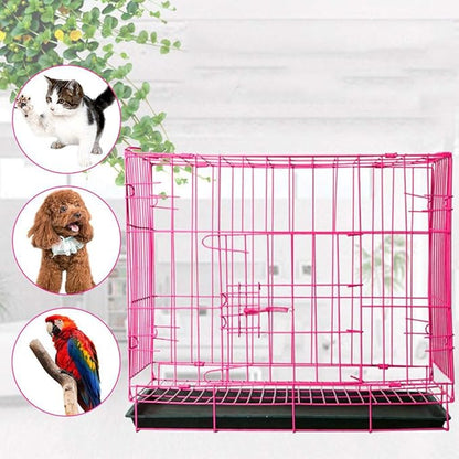 TEHAUX Foldable Dog Cat Cage, Pink, Convenient for Carrying, Durable Iron, Breathable Design