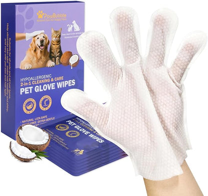 Pet Wipes, Cleaning Glove Wipes for Dogs & Cats Hypoallergenic, Lick-Safe, Full-Body Grooming & Deodorizing Wipes for Daily Care & Travel Friendly (6 Packs)