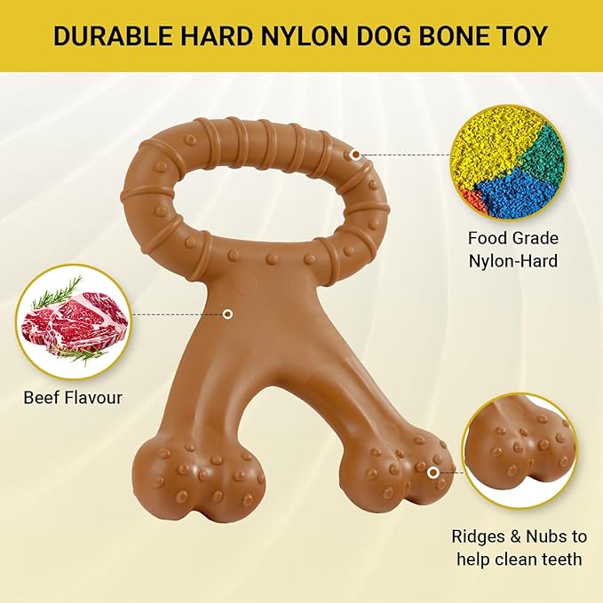 Dog Chew Toys for Aggressive Chewers, Dog Toys for Large Medium Small Dogs, Chew Bones for Heavy Chewer, Indestructible Bone Toy Nylon Dogs (Bone)