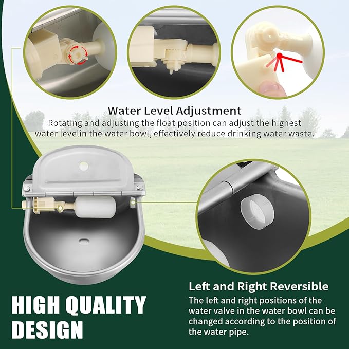Automatic Animal Drinking Water Bowl, Stainless Steel Water Troughs for Livestock Water Dispenser for Horse,Goat,Pig,Dog Pet Feeder (Without Drainage Hole)
