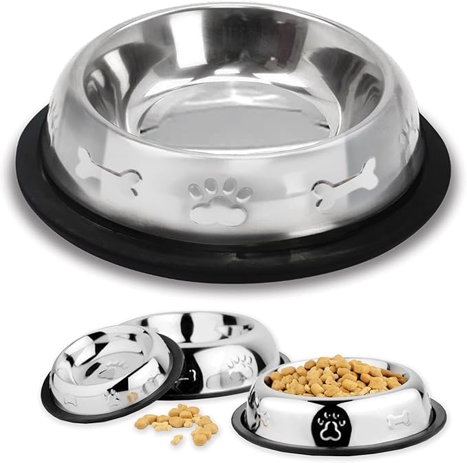 Palz&Co Stainless Steel Dog Bowl with Non Slip, No Spill Rubber Base, Durable and Stylish Design, Dog and Cat Food & Water Bowl, Dishwasher Safe (XLarge 48 oz)
