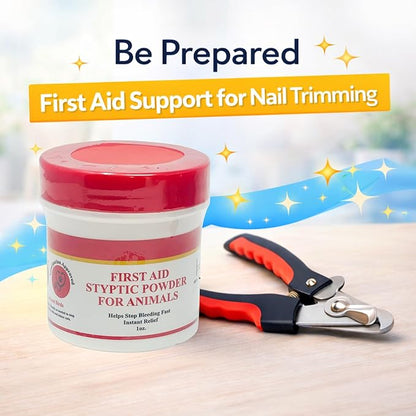 Pet Nail Care Kit – Dog & Cat Nail Clippers with Safety Guard, Non-Slip Grip, Nail File & 1oz Styptic Powder Quick Stop Bleeding Powder for Nail Clipping, Cuts & Grooming (1oz + Pet Trimmers, 1 oz)