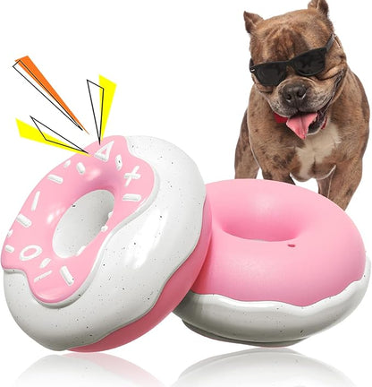 Dog Chew Toys for Aggressive Chewers, Indestructible Tough Squeaky Mental Stimulation Teeth Grinding Interactive Dog Chew Toys for Small/Medium/Large Dog Breeds, Creamy Scent Donut Pink