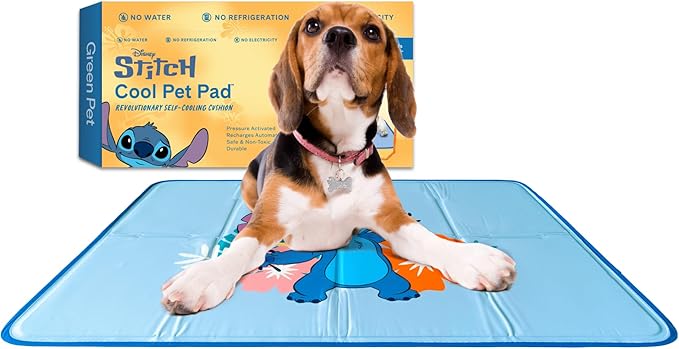 The Green Pet Shop Cool Pet Pad - Small, Disney’s Stitch - Self-Cooling, Pressure Activated Mat for Dogs & Cats from 9-20 lbs - Non-Toxic Gel, No Water Needed