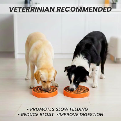 Slow Feeder Dog Bowl for Small, Medium & Large Dogs – Anti-Gulping Puzzle Maze Bowl, Non-Slip Slow Eating Dog Dish, Prevents Bloat & Improves Digestion, Interactive Pet Feeder (Orange, Large)
