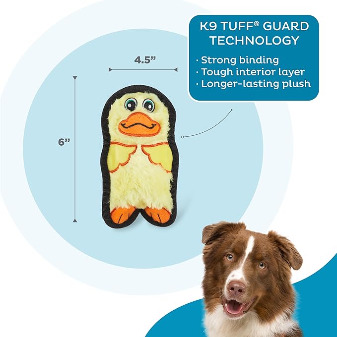 Outward Hound Durablez Minis – Squeaky Plush Dog Toy, No Stuffing for Less Mess, Interactive & Tough, Jumbo Squeaker, Puppies & Small Dogs, Duck, 6"