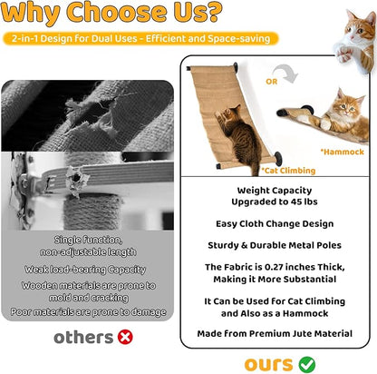 Cat Wall Shelves Scratcher Mat Scratcher 34.64 x 12.59 Inch, Climbable Burlap Scratch Pad for Cats Space-Saving & Playing, Climbing & Resting Stabilized Cat Wall Hammock Large Cats or Kittens