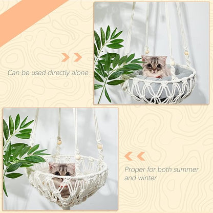 Juexica 3 Pcs Macrame Cat Hammock, Including Hanging Kitten Bed Scratcher Scratch Pad Swing Bed for Small Cat Small Dog(40 x 12 Inch,Cute Style)
