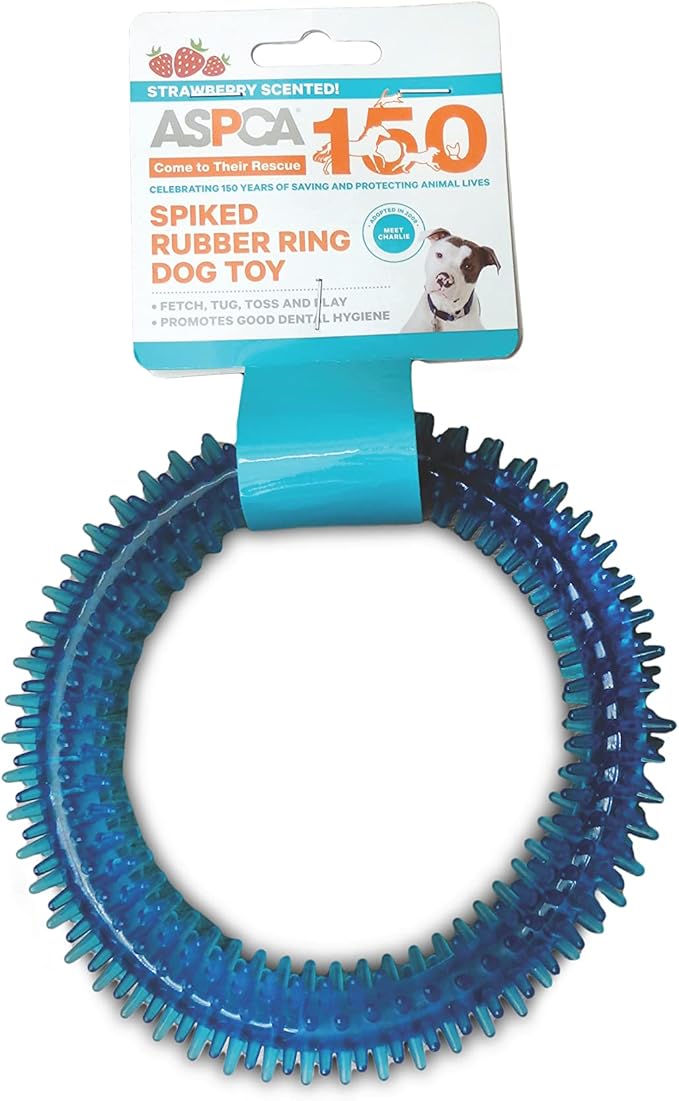 ASPCA 1 Piece Puppy Teething Spiked Ring Dog Toy, Soft TPR Chew Toy for Puppies & Small Dogs, Gentle for Light Chewers, Strawberry Scented, Supports Dental Health, Random Color