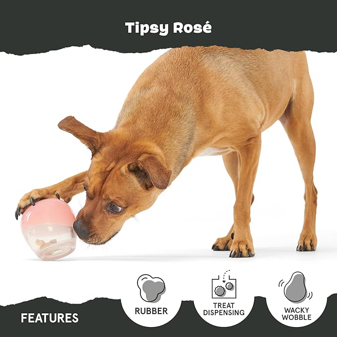 Barkbox Tipsy Rosé Dog Toy for Aggressive Chewers | Durable Treat-Dispensing Rubber Toy for Large Dogs | Puppy Teething Toys & Dog Toys to Keep Them Busy