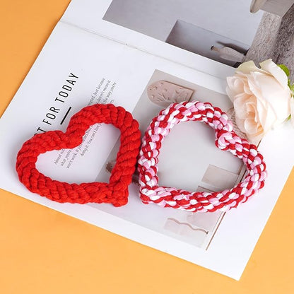 Rbenxia 2 PCS Valentine's Day Dog Chew Toys, Heart Shaped Cotton Rope Dog Toys for Pet, Pink & Red 5.5 Inch, Valentines Day Gifts for Puppy (Red,Mix)