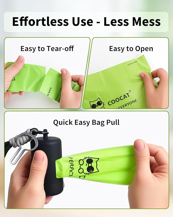 Dog Poop Bags with Dispenser & Holder, Guaranteed Leak Proof, Unscented Extra Thick Heavy Duty Tear-resistant 18-Micron Waste Bag Refill Rolls (Black (105-Bags, 1-Dispenser))