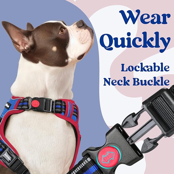 rabbitgoo Dog Harness for Large, No Pull Pet Harness with 3 Buckles, Adjustable Soft Padded Vest with Control Handle, Walking Reflective Pet Vest for Large Dogs, Royal Blue & Red, L