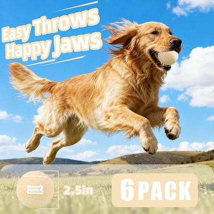 2.5" Dog Tennis Balls 6-Pack Silent Bounce, Tough Rubber Core, Durable Fetch & Training Toys for Indoor/Outdoor Play, for Small Medium Large Dogs (Light Yellow, 6 Pack)