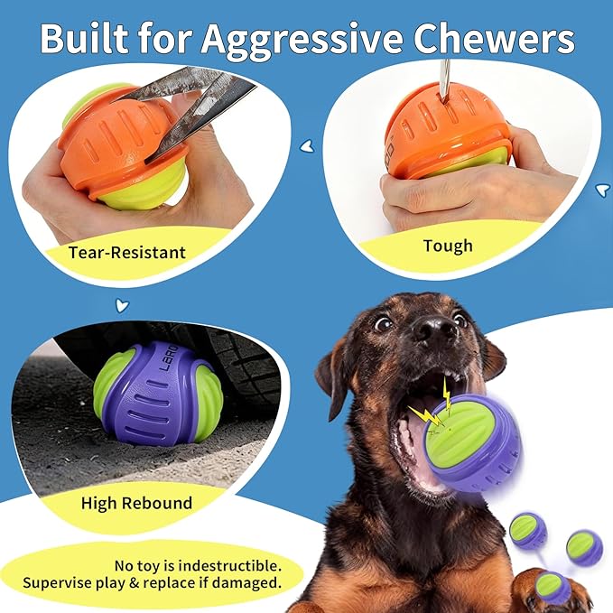 LaRoo Indestructible Squeaky Dog Ball, 3" TPR Rubber Chew Toy for Small/Medium Dogs, Floatable Teeth Cleaning Toy with Textured Grip, BPA-Free Non-Toxic for Indoor/Outdoor Fetch & Water Play (Blue)