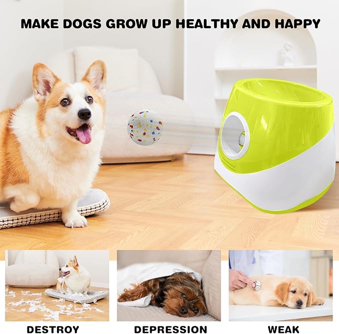 Automatic Ball Launcher for Dogs with 3 Tennis Balls - Interactive Dog Toy with 3 Adjustable Distances, Rechargeable Ball Thrower for Small & Medium Dogs, Indoor Outdoor Fetch Machine for Pet Exercise