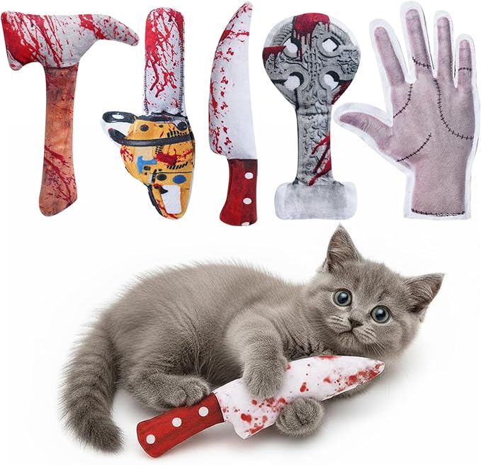 5PC Catnip Funny Cat Toys, [100% Organic Catnip Filled] Knife-Shaped Crinkly Sound Toys for Indoor Kitten Cat Nip Kitty Chew Toy