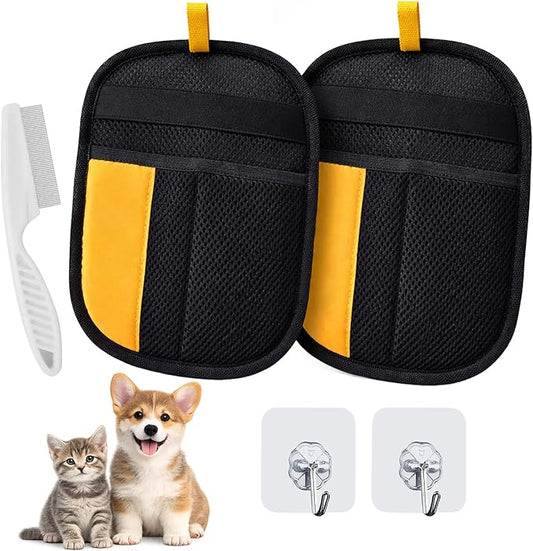 Pet Hair Removal Glove Kit – Electrostatic Pet Hair Remover Glove for Dog & Cat, Upgraded Reusable Magic Brush Pet Hair, Quick Wiping & Washable 2PCS pet Hair Remover Glove with Comb & 2 Hooks