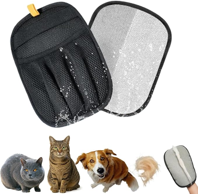 Pet Hair Removal Glove - Reusable Electrostatic Grooming Gloves for Cats & Dogs, Furniture Couch Carpet Car Hair Remover, 5-Finger Deshedding Tool